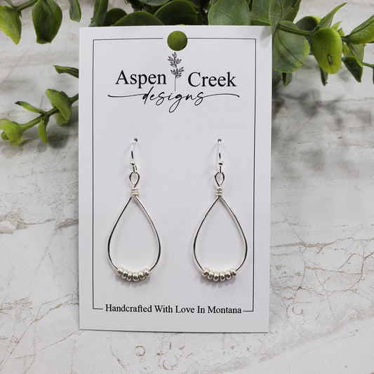 Wire Hoops- Teardrop With Silver Beads