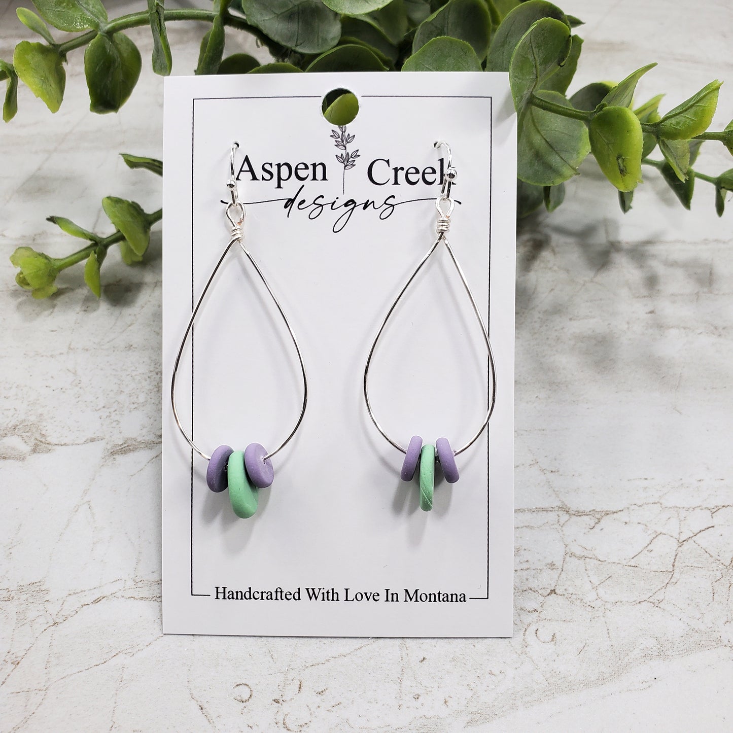 Wire Hoops- Purple & Green Clay