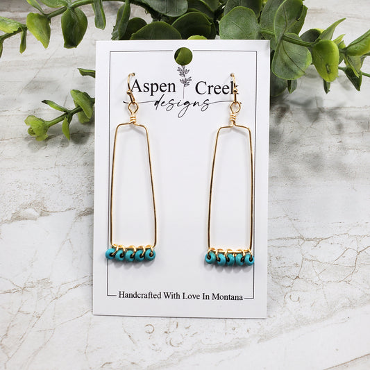 Wire Hoops- Trapezoid With Turquoise Beads