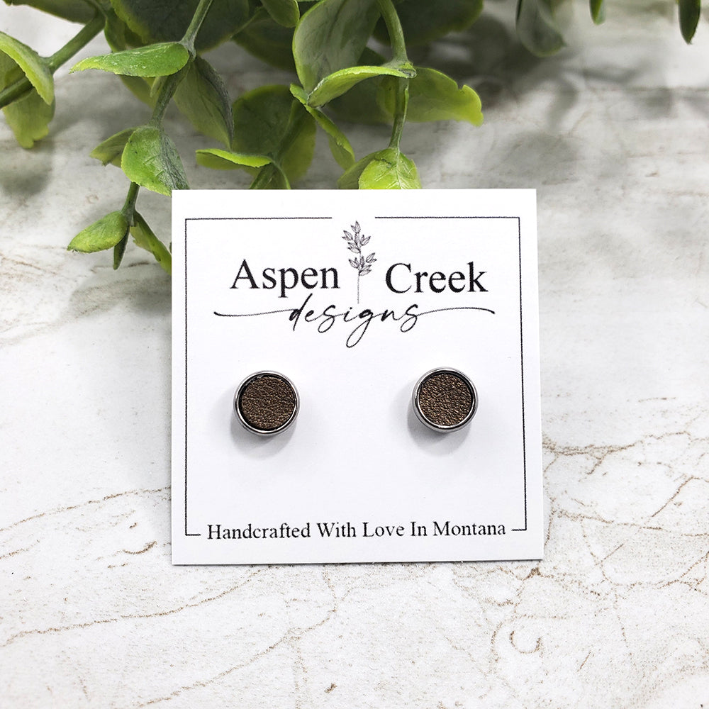 Leather Stud Earrings- Milk Chocolate Satin