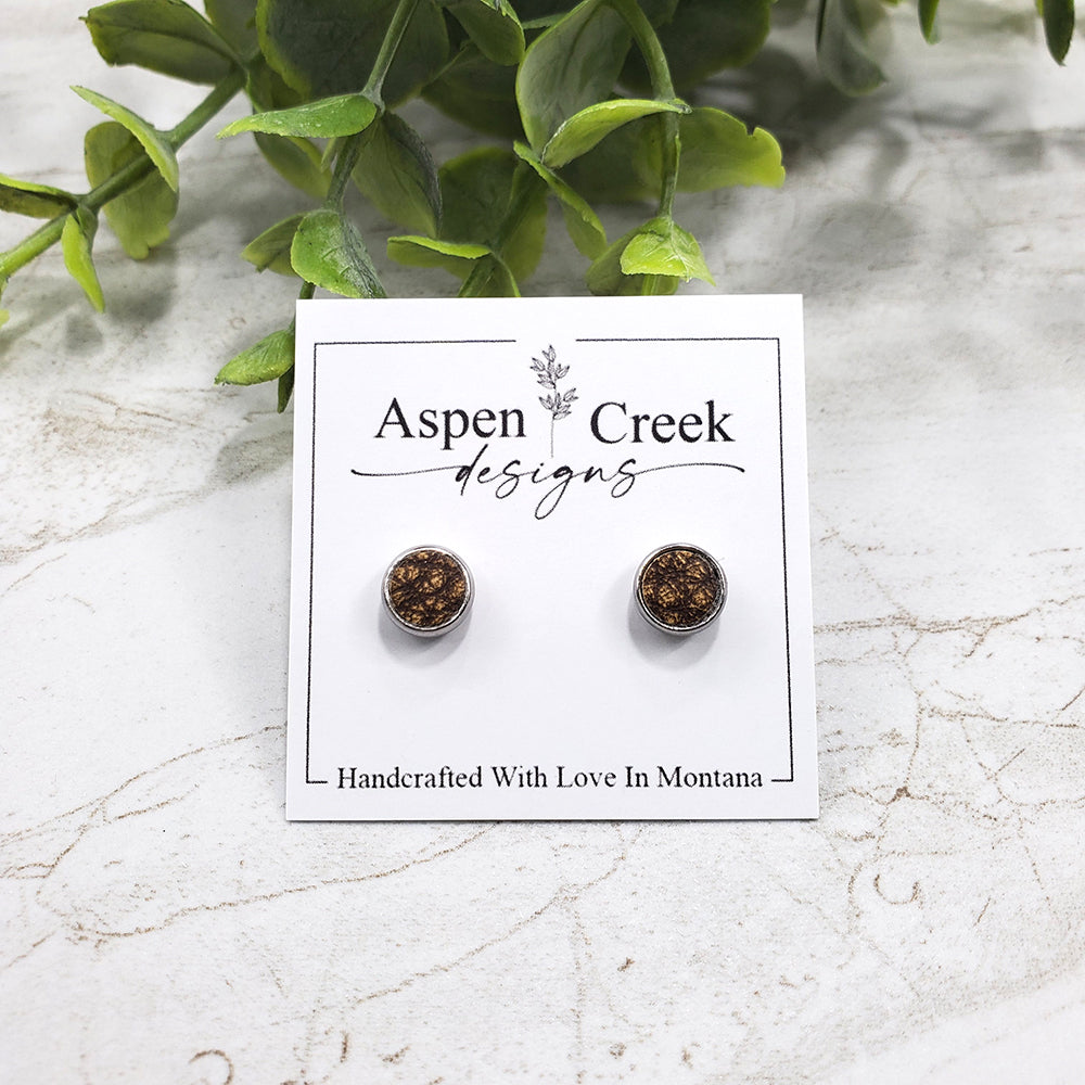 Leather Stud Earrings- Distressed Brown