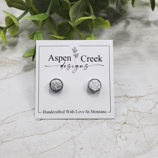 Leather Stud Earrings- Silver Metallic Spots