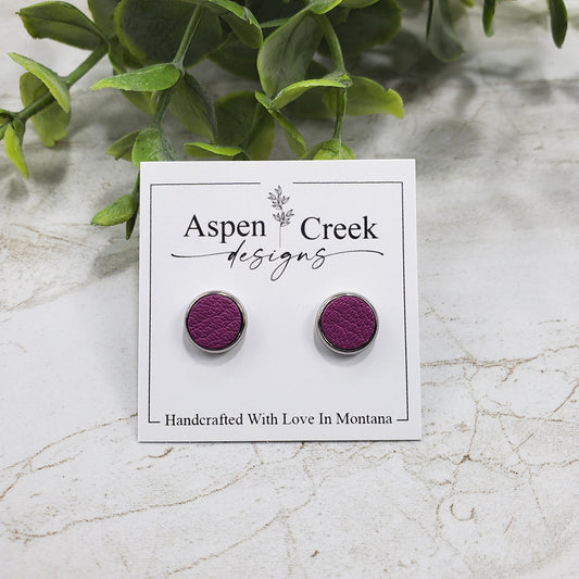 Leather Stud Earrings- Orchid Pebble