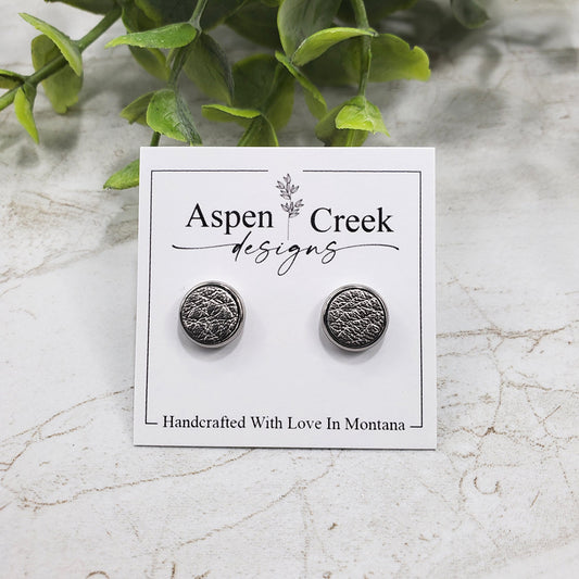 Leather Stud Earrings- Gun Metal Pebble