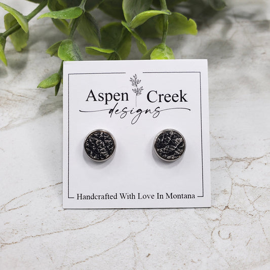 Leather Stud Earrings- Distressed Black