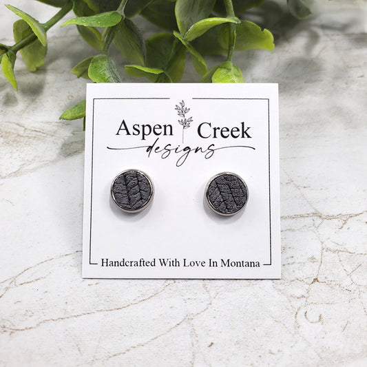 Leather Stud Earrings- Gray Palm