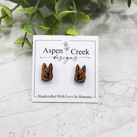 Wood Stud Earrings- German Shepard