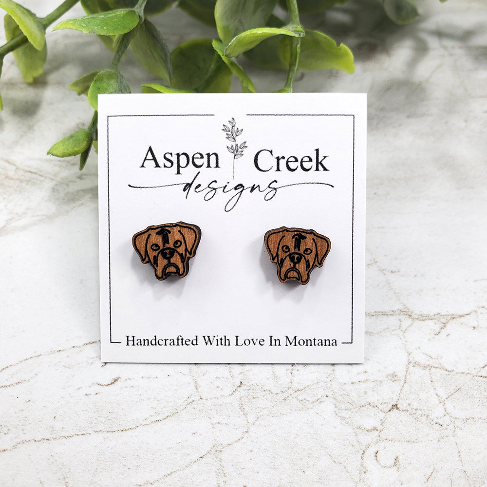 Wood Stud Earrings- Boxer