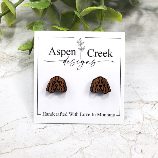 Wood Stud Earrings- Spaniel