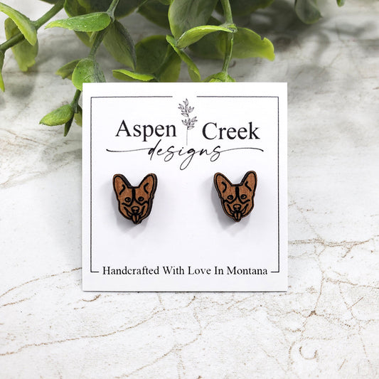 Wood Stud Earrings- Corgi