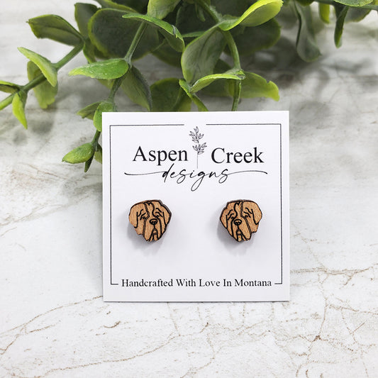 Wood Stud Earrings- St Bernard