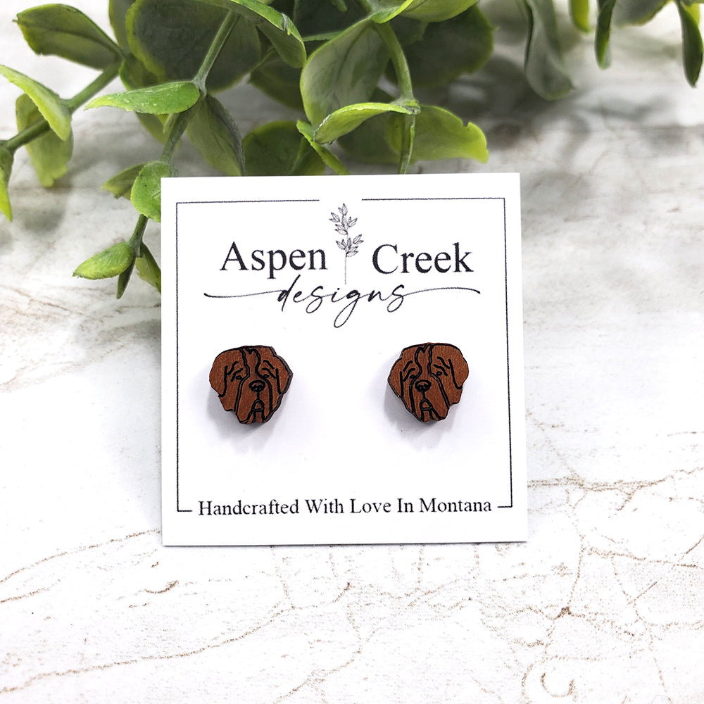 Wood Stud Earrings- St Bernard