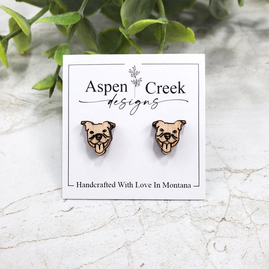 Wood Stud Earrings- Pit Bull