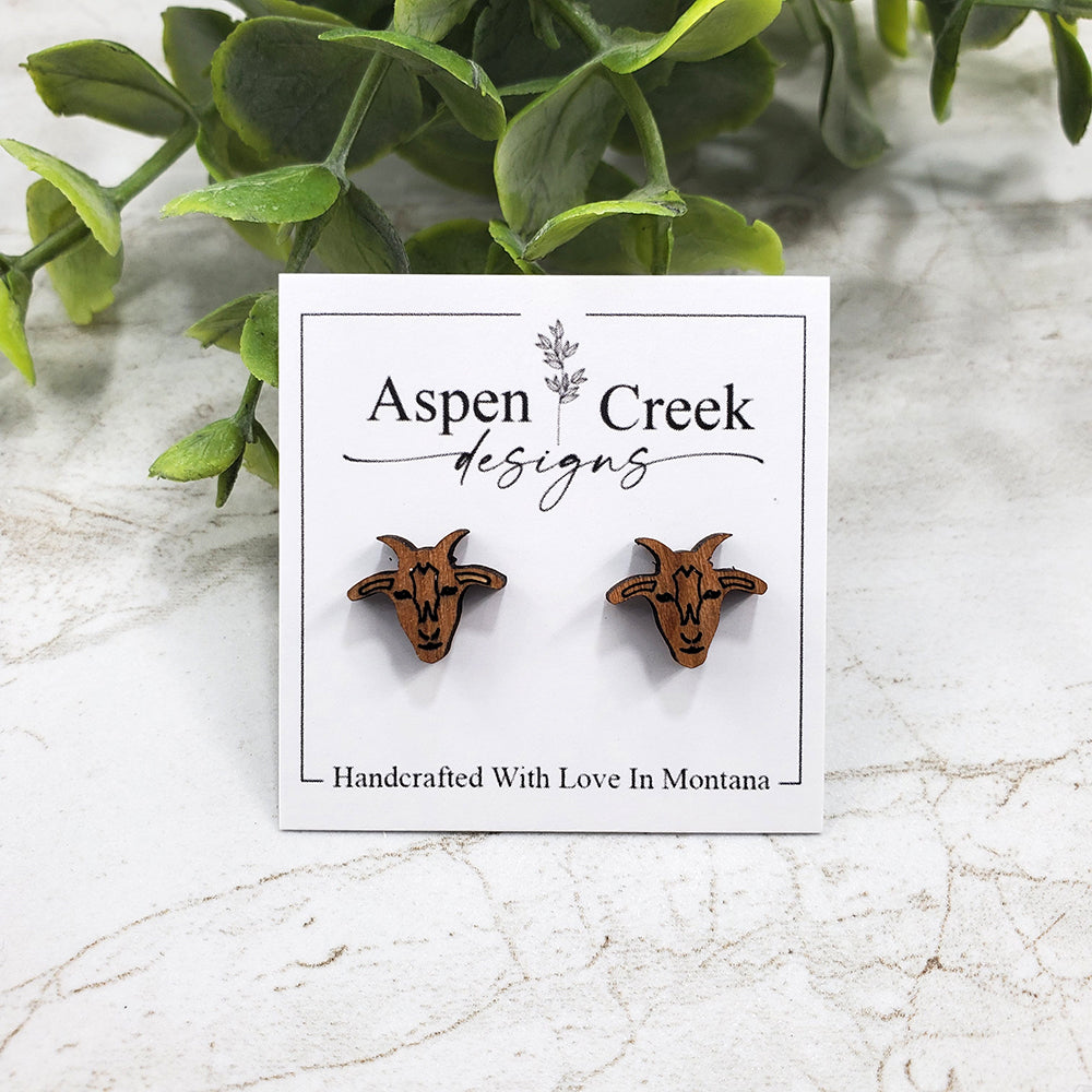 Wood Stud Earrings- Goat