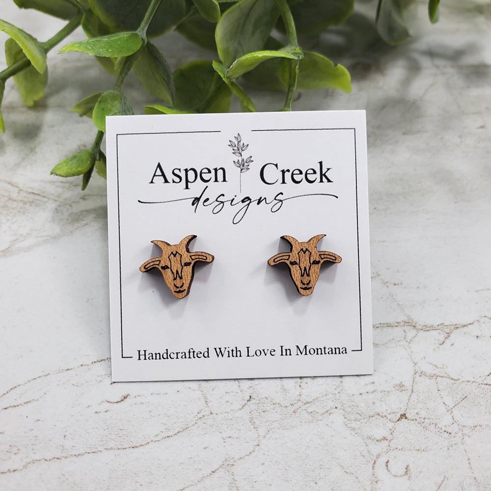 Wood Stud Earrings- Goat