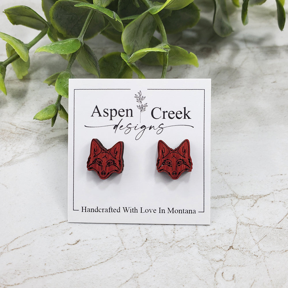 Wood Stud Earrings- Fox