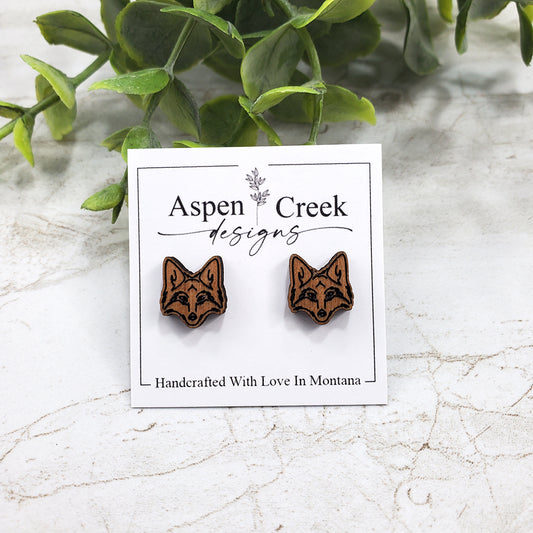 Wood Stud Earrings- Fox