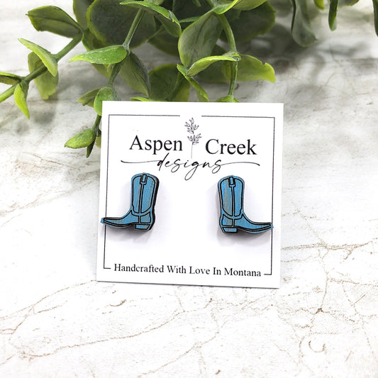 Wood Stud Earrings- Cowboy Boot