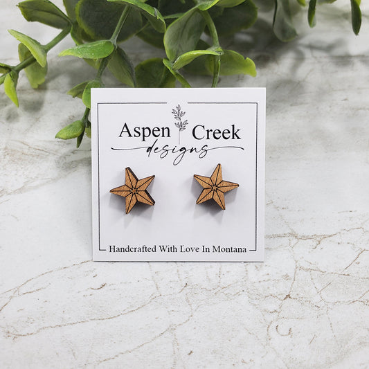 Wood Stud Earrings- Star