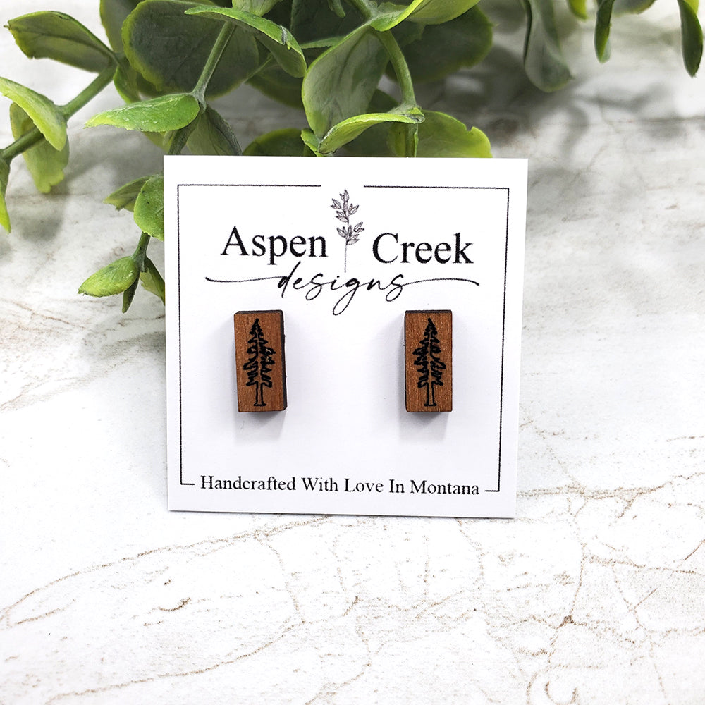 Wood Stud Earrings- Tree