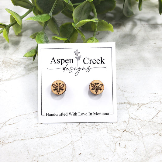 Wood Stud Earrings- Bee