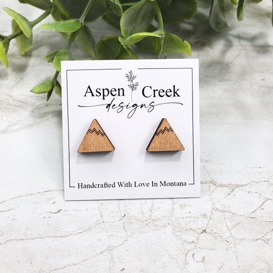 Wood Stud Earrings- Mountain