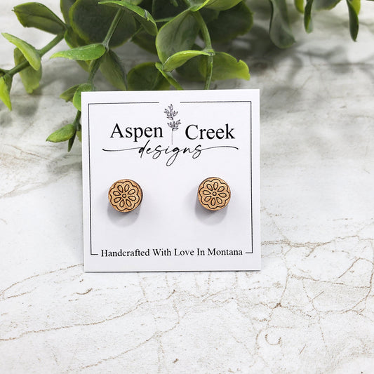 Wood Stud Earrings- Flower 2