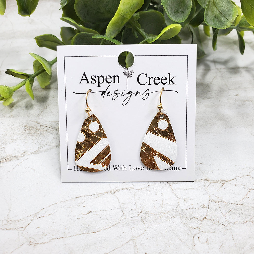 Mini Leather Earrings- White Gold Metallic