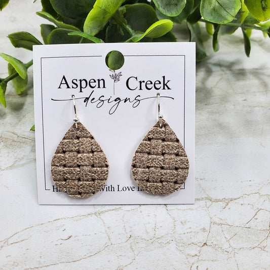 Mini Leather Earrings- Tan Basket Weave