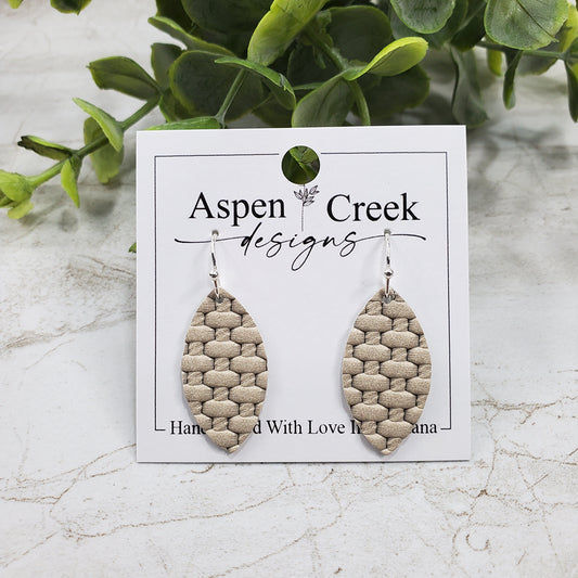 Mini Leather Earrings- Taupe Basket Weave