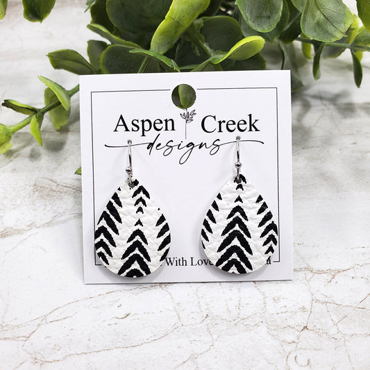 Mini Leather Earrings- Black & White Arrows