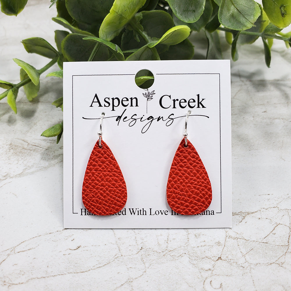 Mini Leather Earrings- Fire Red Orange