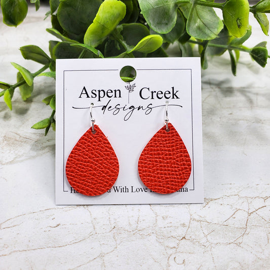 Mini Leather Earrings- Fire Red Orange