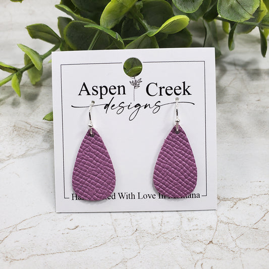 Mini Leather Earrings- Lavender Textured