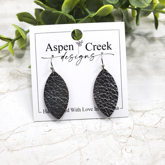 Mini Leather Earrings- Gunmetal Metallic