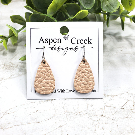 Mini Leather Earrings- Nude Pebble