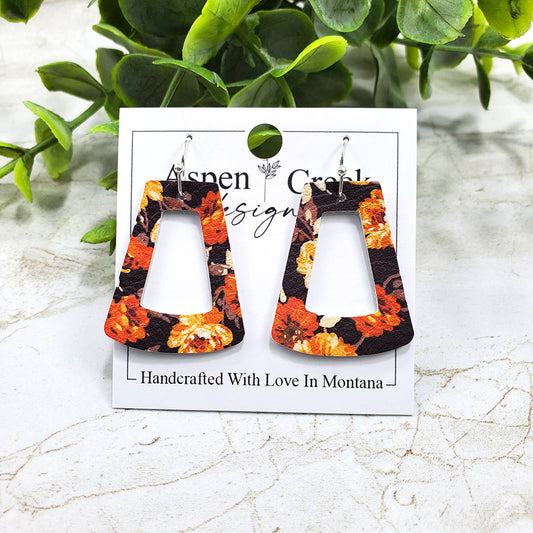 Mini Leather Earrings- Flowers On black