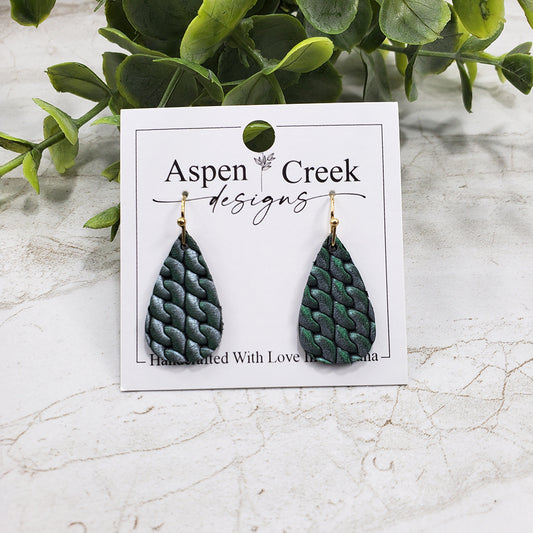 Mini Leather Earrings- Teal Iridescent Braid