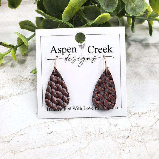 Mini Leather Earrings- Brown Iridescent Braid