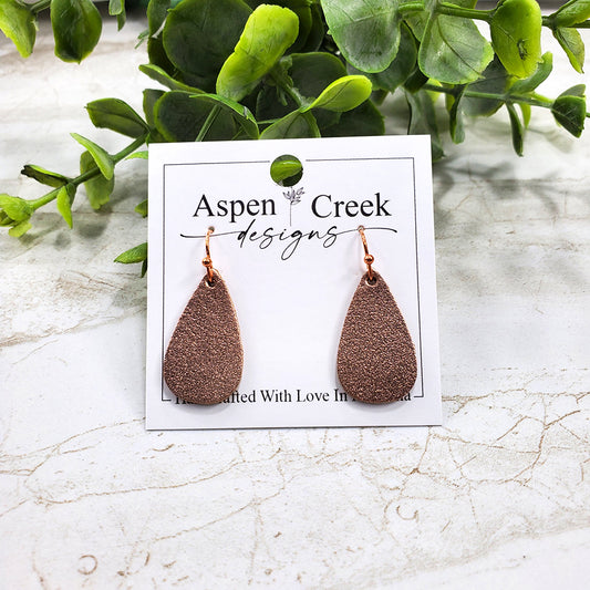 Mini Leather Earrings- Rose Gold Satin