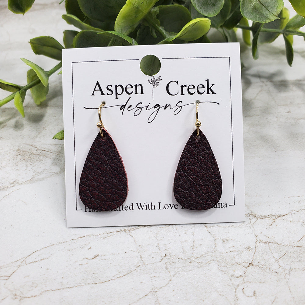 Mini Leather Earrings- Burgundy