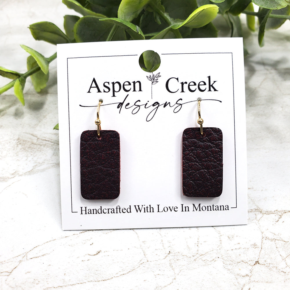 Mini Leather Earrings- Burgundy