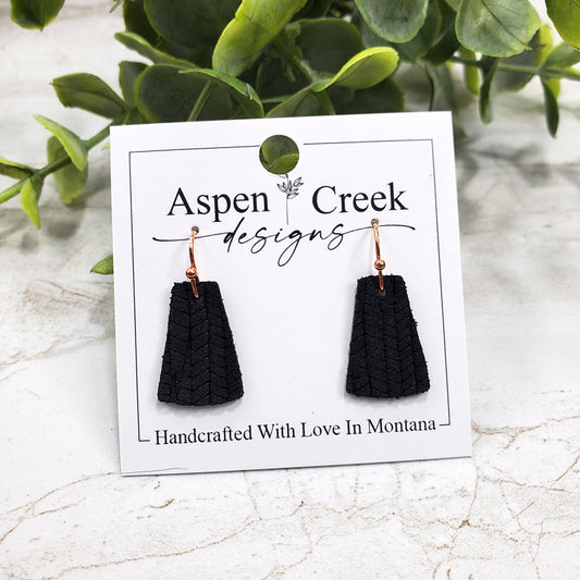 Mini Leather Earrings- Black Palm