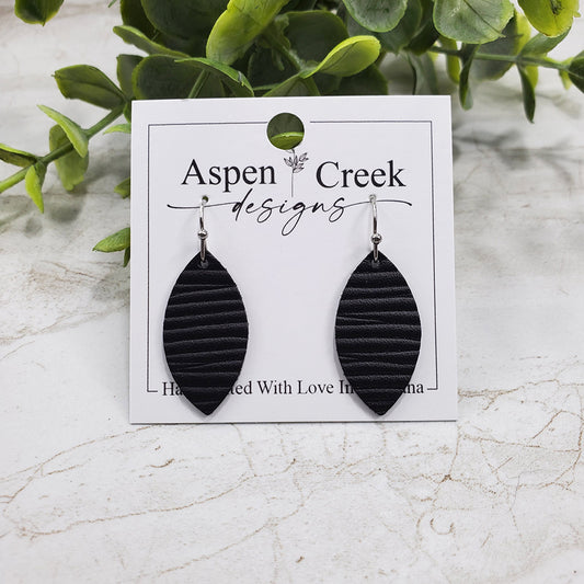 Mini Leather Earrings- Black Horizontal Ribs