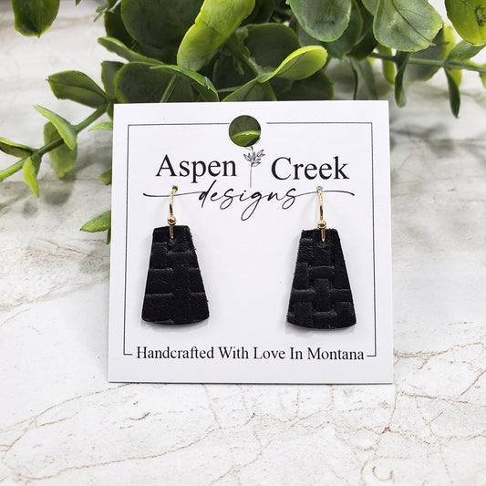 Mini Leather Earrings- Black Weave