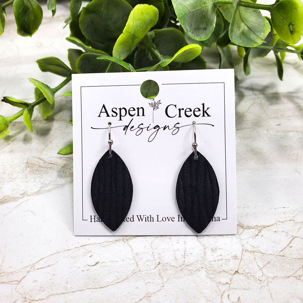 Mini Leather Earrings- Black Vertical Ribs