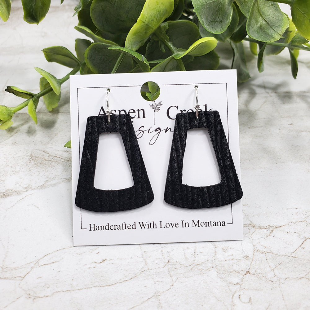 Mini Leather Earrings- Black Vertical Ribs