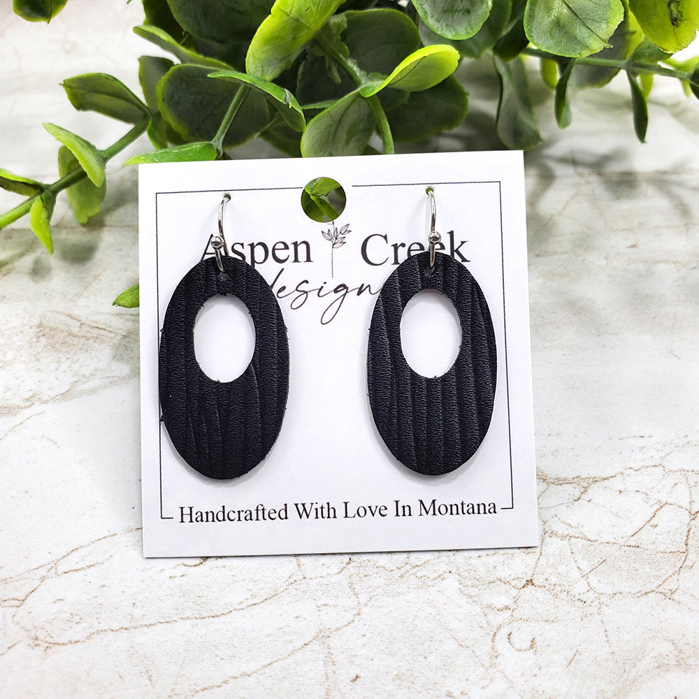 Mini Leather Earrings- Black Vertical Ribs