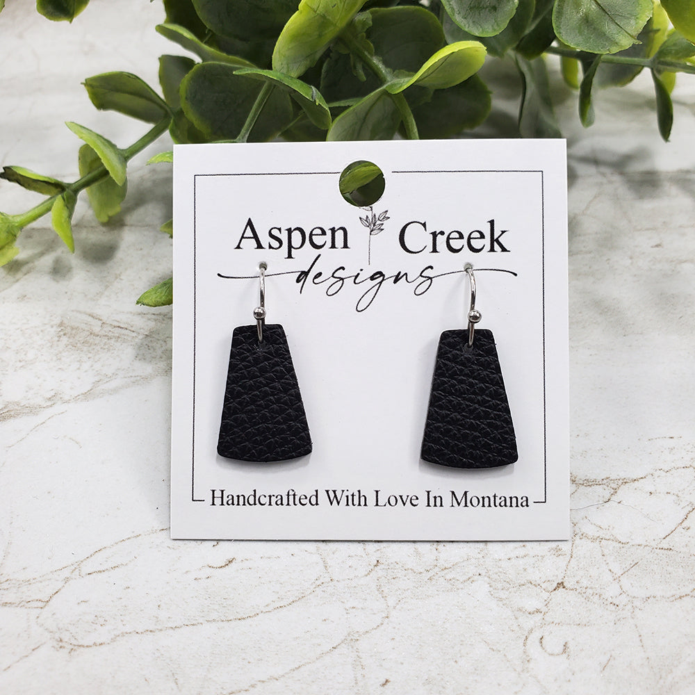 Mini Leather Earrings- Black Pebble