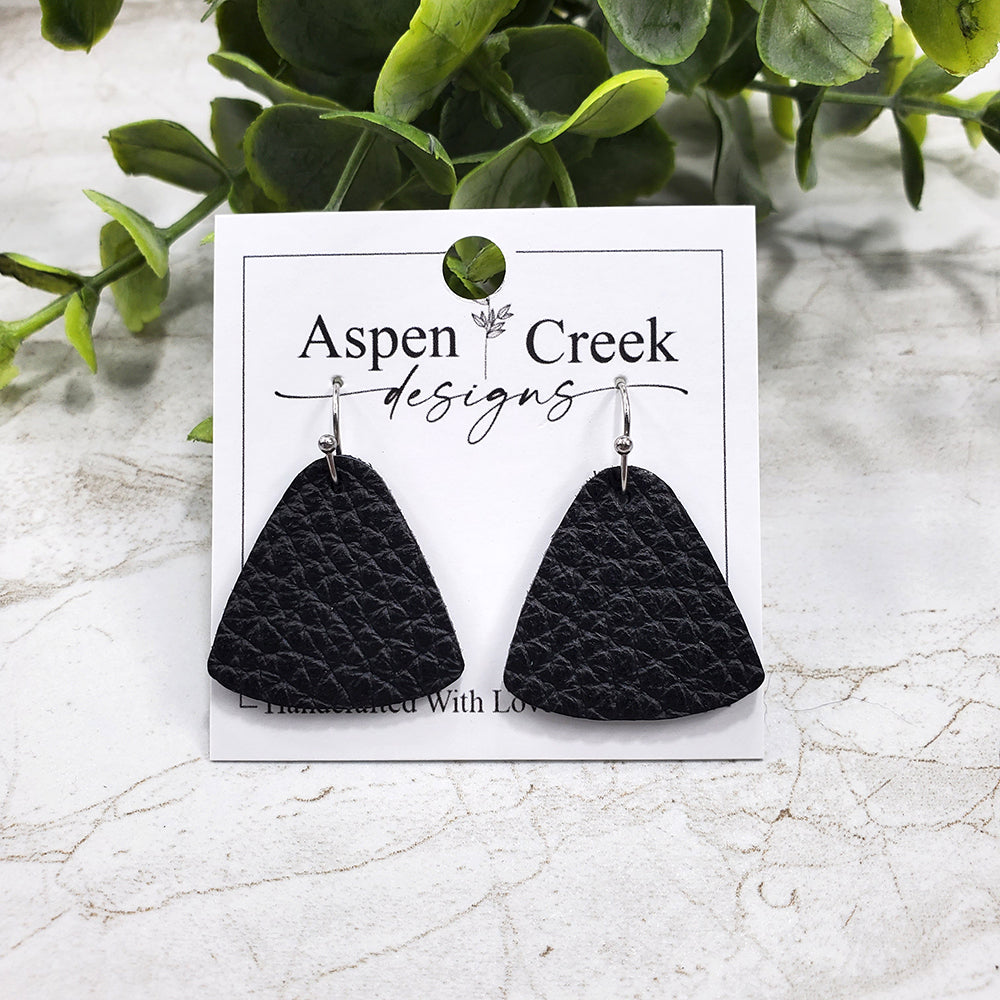 Mini Leather Earrings- Black Pebble